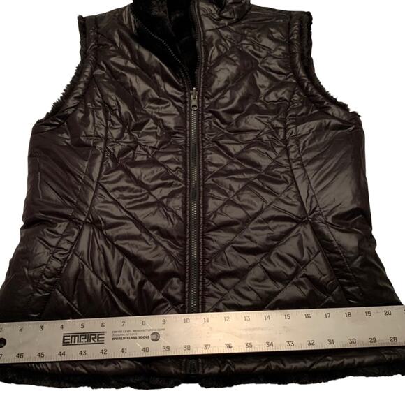 NICOLE MILLER ORIGINAL Womens Vest Medium Reversible Faux Fur Black Minimalist - Picture 10 of 12